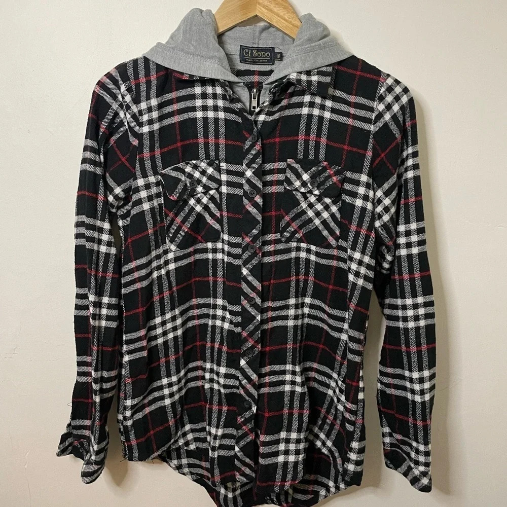 Ci Sono Plaid Flannel‎ Jacket Hoodie Duo